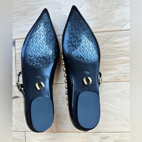 Rebecca Minkoff Milan Black and Gold Studded Mary Jane Pointed Toe Flats - Picture 5 of 12